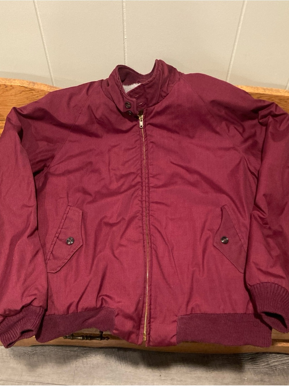 Vintage Peters Harrington Style Bomber Jacket Burgundy Sz 42/Large Button Collar